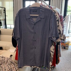 Saks Fifth Avenue Navy Shirt with White Microdot Pattern